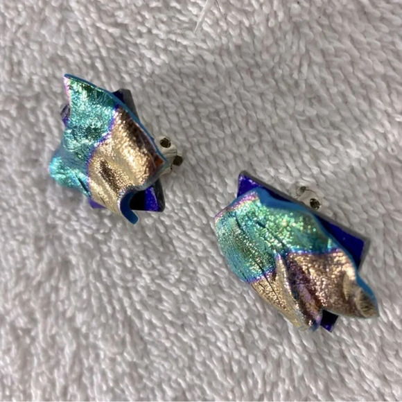 Vintage Handmade Textured Multicolour Metallic Clip On Earrings - Picture 5 of 7